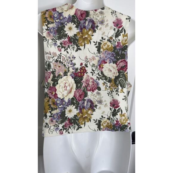 NEW~ Vintage Vest Linen Rayon Floral Cottage English Garden Country Summer~ 8 - Picture 3 of 4